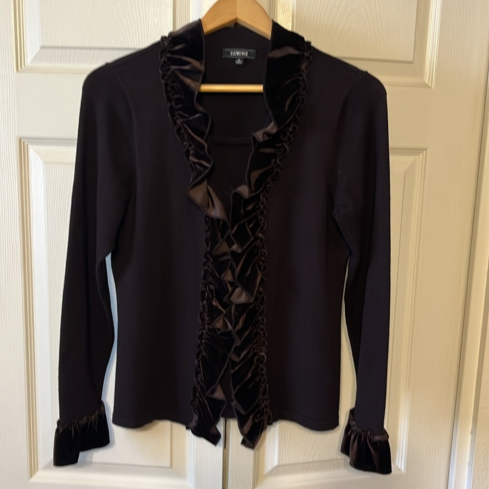 Elementz Women’s evening jacket with built-in top and velvet frill brown size M - Picture 4 of 12